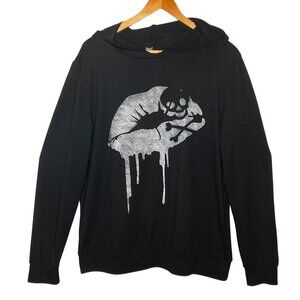 Ranlege Kissy Lips Large Black Long Sleeve Hood Lips Skull Pullover Fatal Kiss